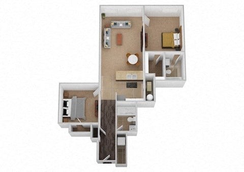 Floor plan for 2 beds, 2 baths, 1010 sqft
